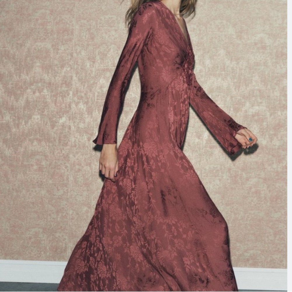Elegant Burgundy Floral Dress Zara